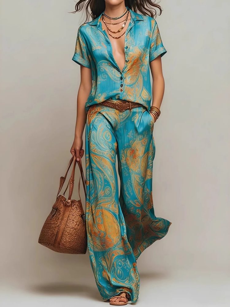 Winter Clothing Sale - Women's Boho Paisley Print Two-Piece Set