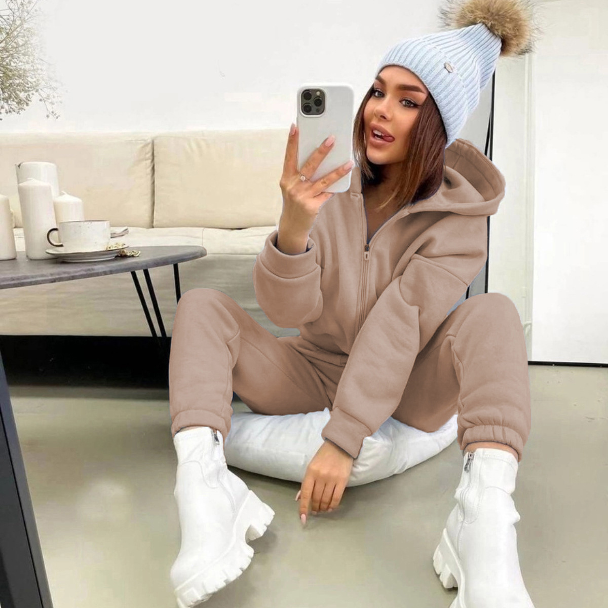 Winter Clothing Sale - Zipper Hooded Coat Pants Sets Women