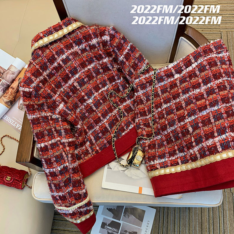 Women Elegant Tweed Red Suit J - огляд і ціна Winter Clothing Matching